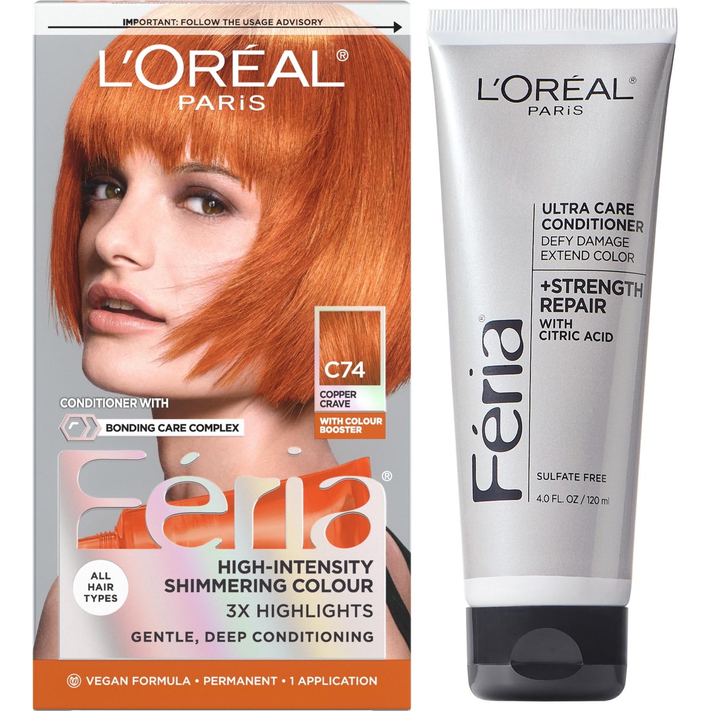 L'Oreal Paris Feria Shimmering Permanent Hair Color, R57 Cherry Crush, 1 Kit