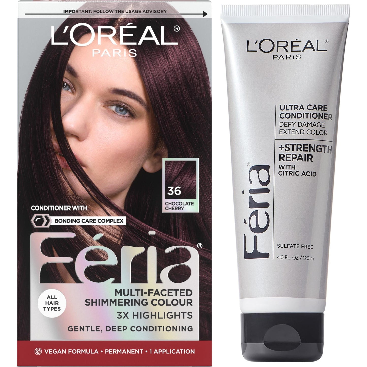 L'Oreal Paris Feria Shimmering Permanent Hair Color, R57 Cherry Crush, 1 Kit
