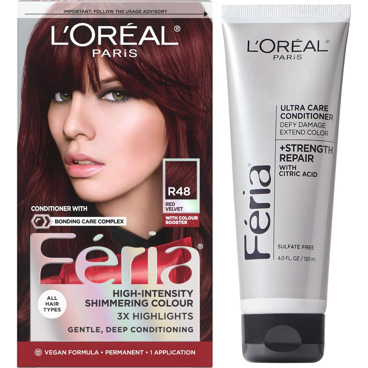 L'Oreal Paris Feria Shimmering Permanent Hair Color, R57 Cherry Crush, 1 Kit