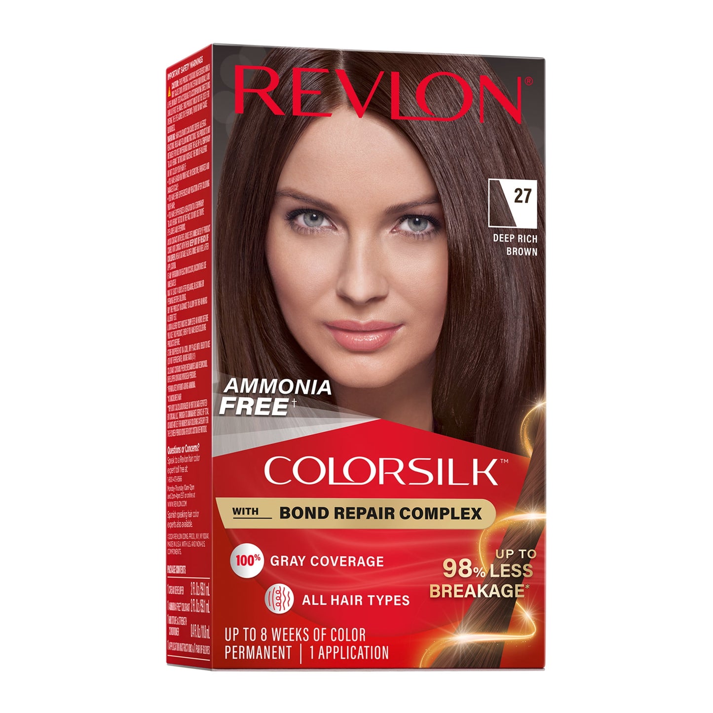 Revlon ColorSilk Permanent Hair Color, Bond Repair Complex, 45 Bright Auburn, 1 pack