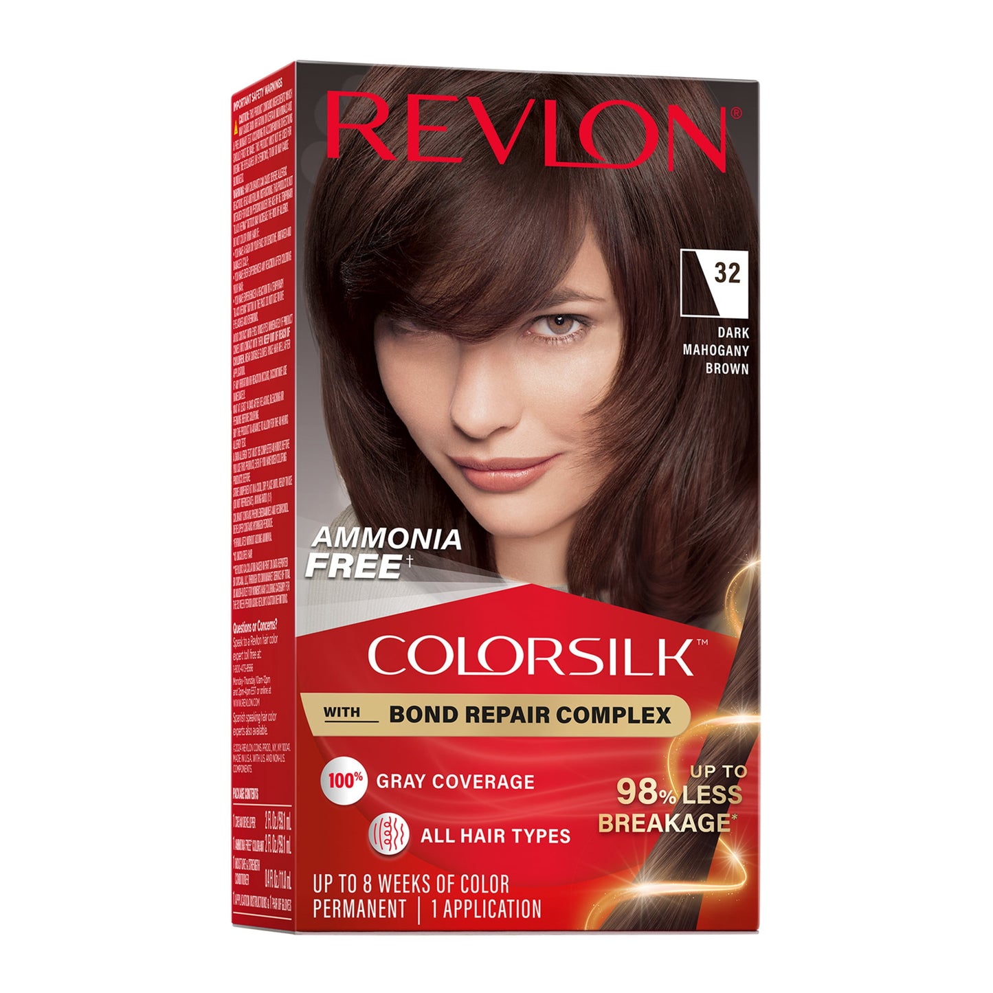 Revlon ColorSilk Permanent Hair Color, Bond Repair Complex, 45 Bright Auburn, 1 pack