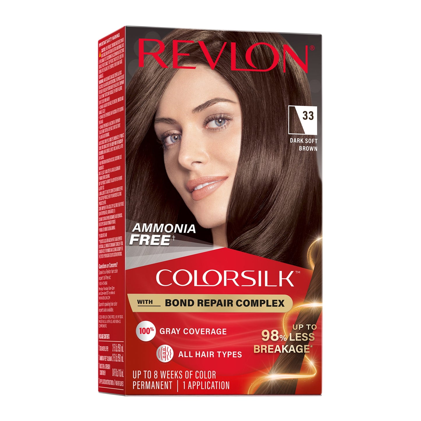 Revlon ColorSilk Permanent Hair Color, Bond Repair Complex, 45 Bright Auburn, 1 pack