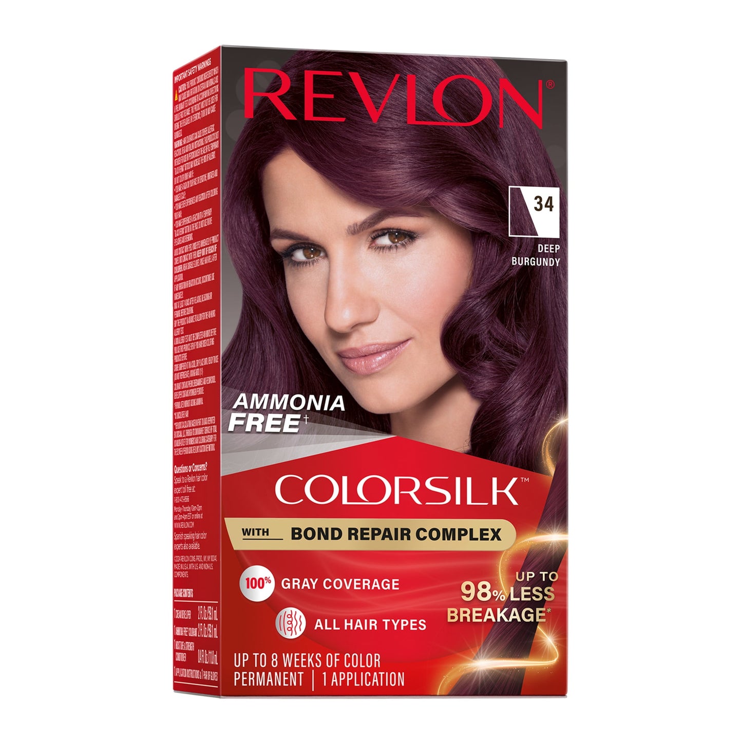 Revlon ColorSilk Permanent Hair Color, Bond Repair Complex, 45 Bright Auburn, 1 pack
