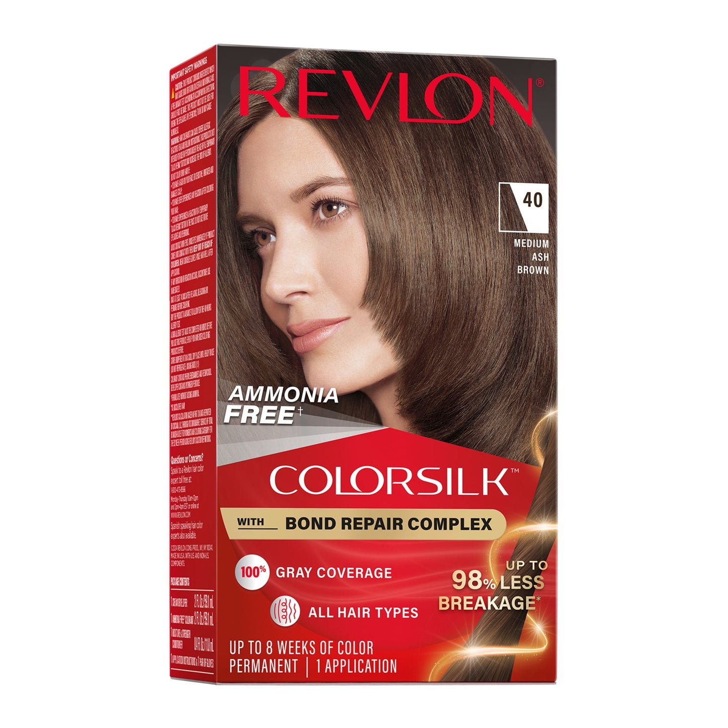 Revlon ColorSilk Permanent Hair Color, Bond Repair Complex, 45 Bright Auburn, 1 pack