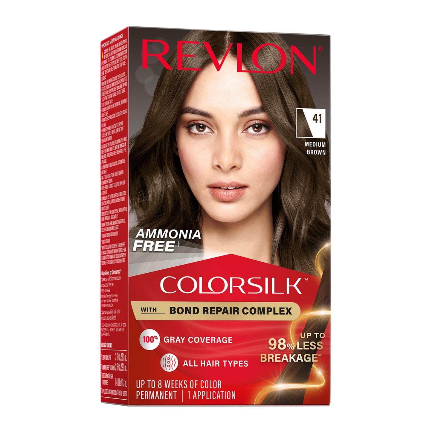 Revlon ColorSilk Permanent Hair Color, Bond Repair Complex, 45 Bright Auburn, 1 pack