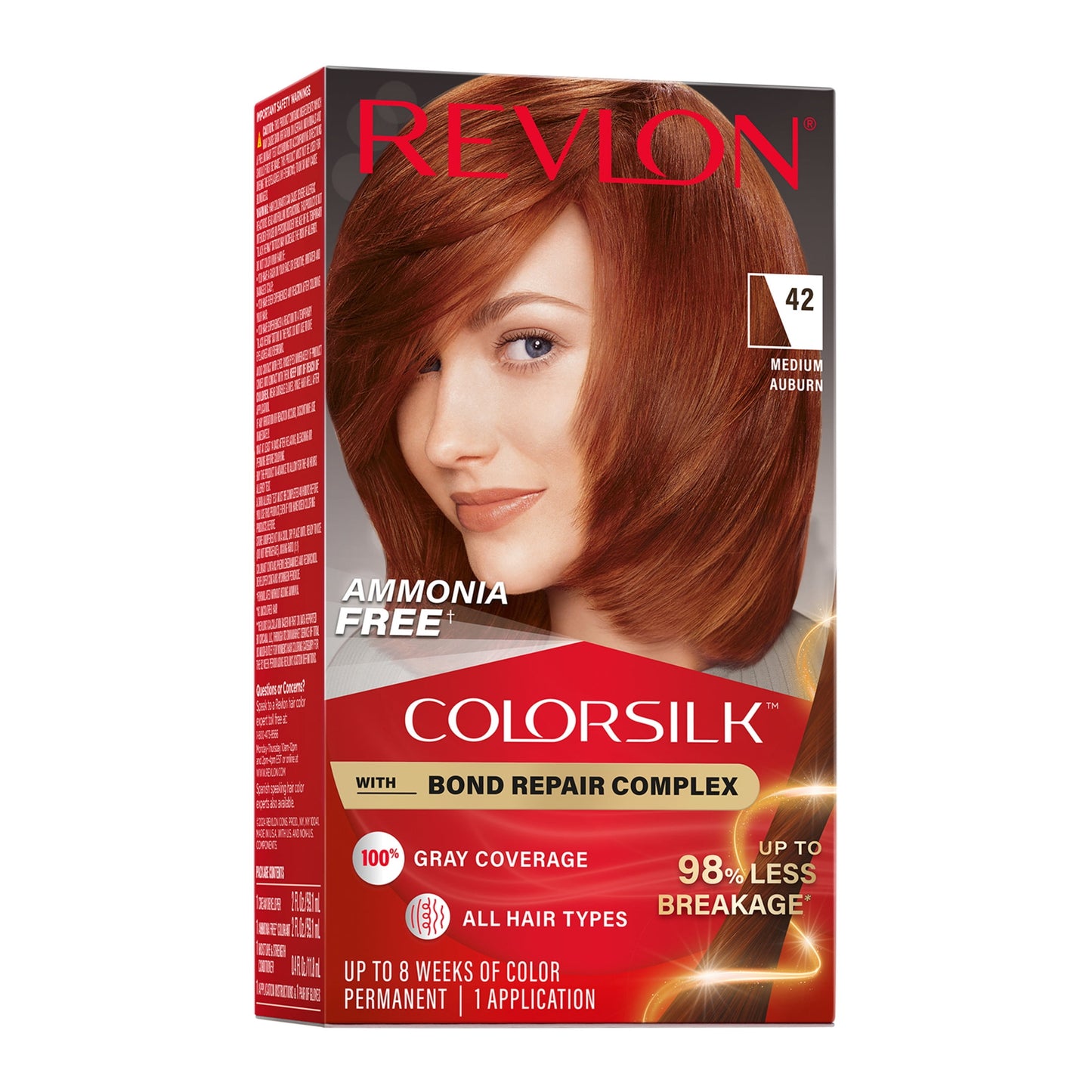 Revlon ColorSilk Permanent Hair Color, Bond Repair Complex, 45 Bright Auburn, 1 pack
