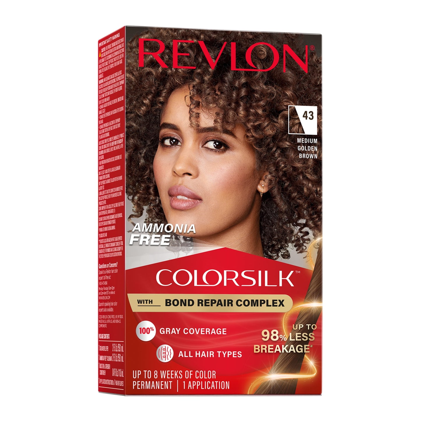 Revlon ColorSilk Permanent Hair Color, Bond Repair Complex, 45 Bright Auburn, 1 pack