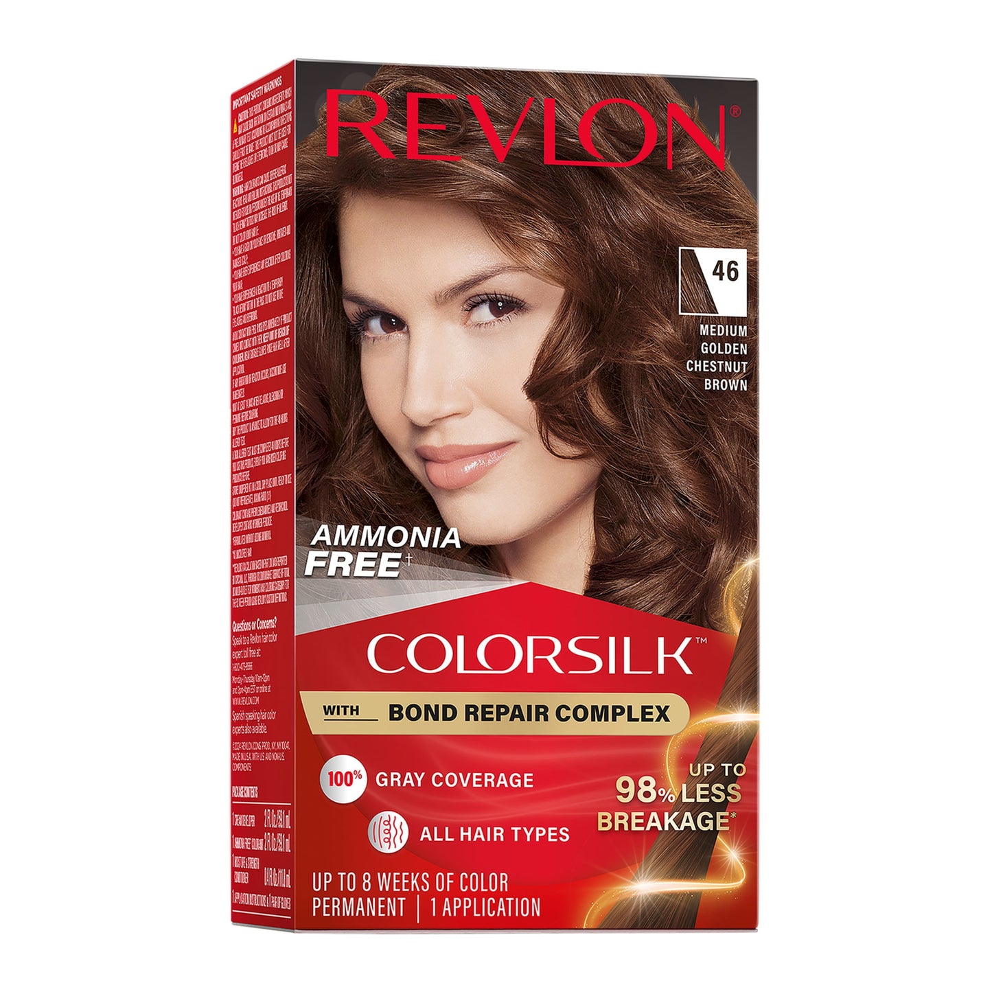 Revlon ColorSilk Permanent Hair Color, Bond Repair Complex, 45 Bright Auburn, 1 pack