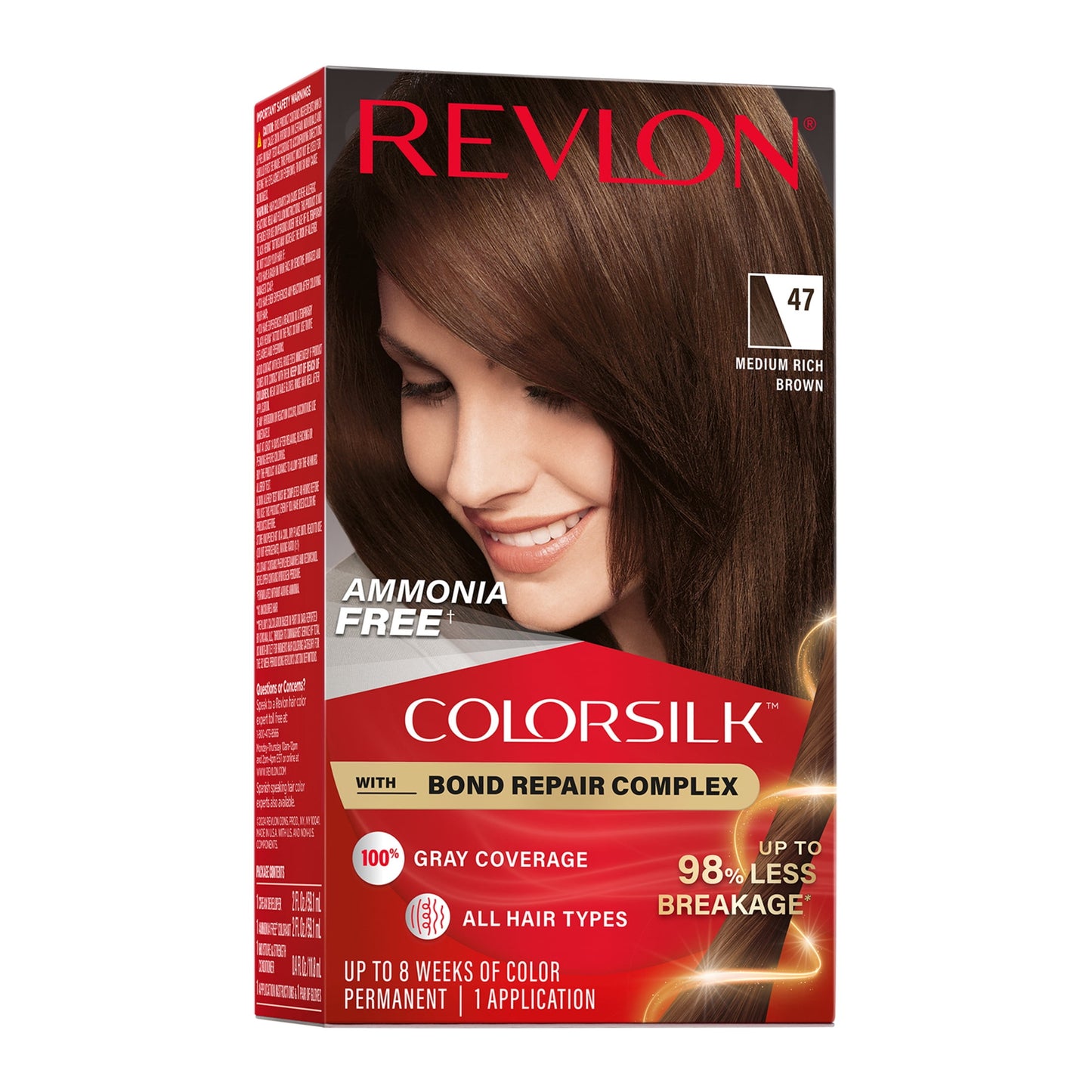Revlon ColorSilk Permanent Hair Color, Bond Repair Complex, 45 Bright Auburn, 1 pack