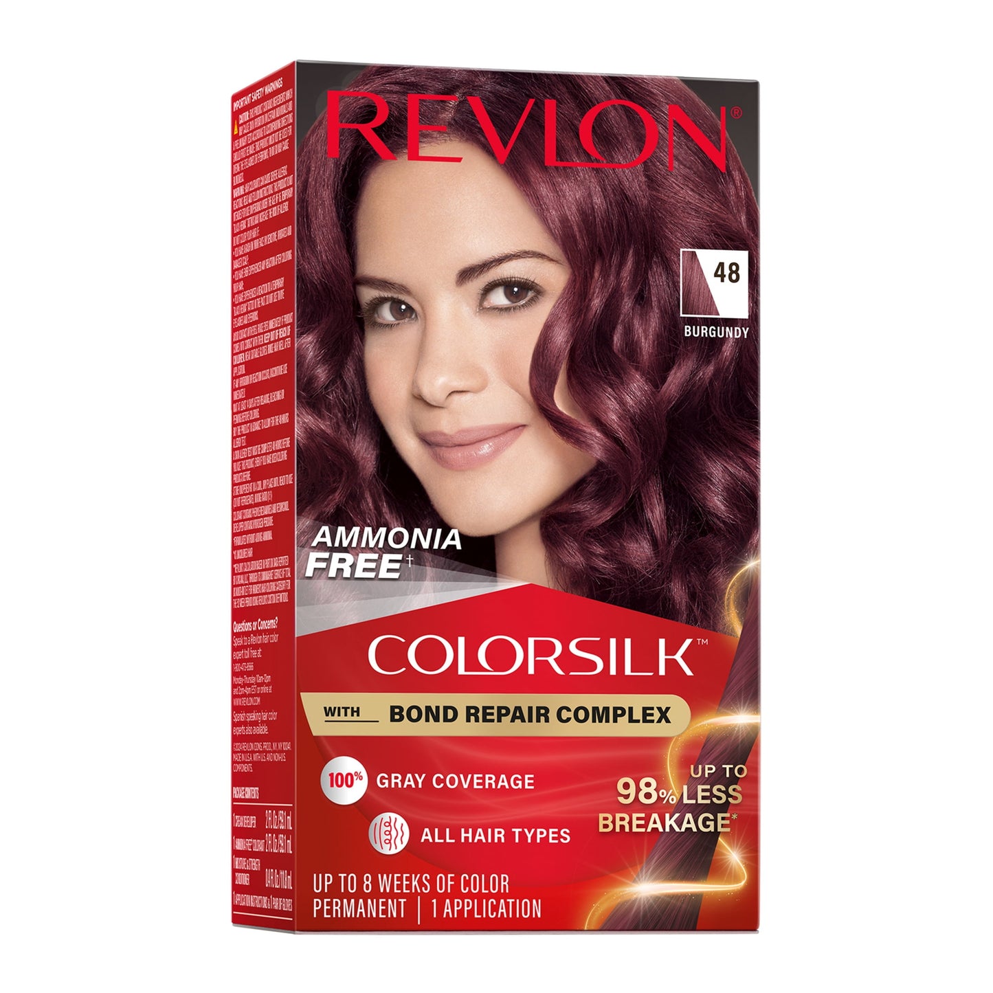 Revlon ColorSilk Permanent Hair Color, Bond Repair Complex, 45 Bright Auburn, 1 pack