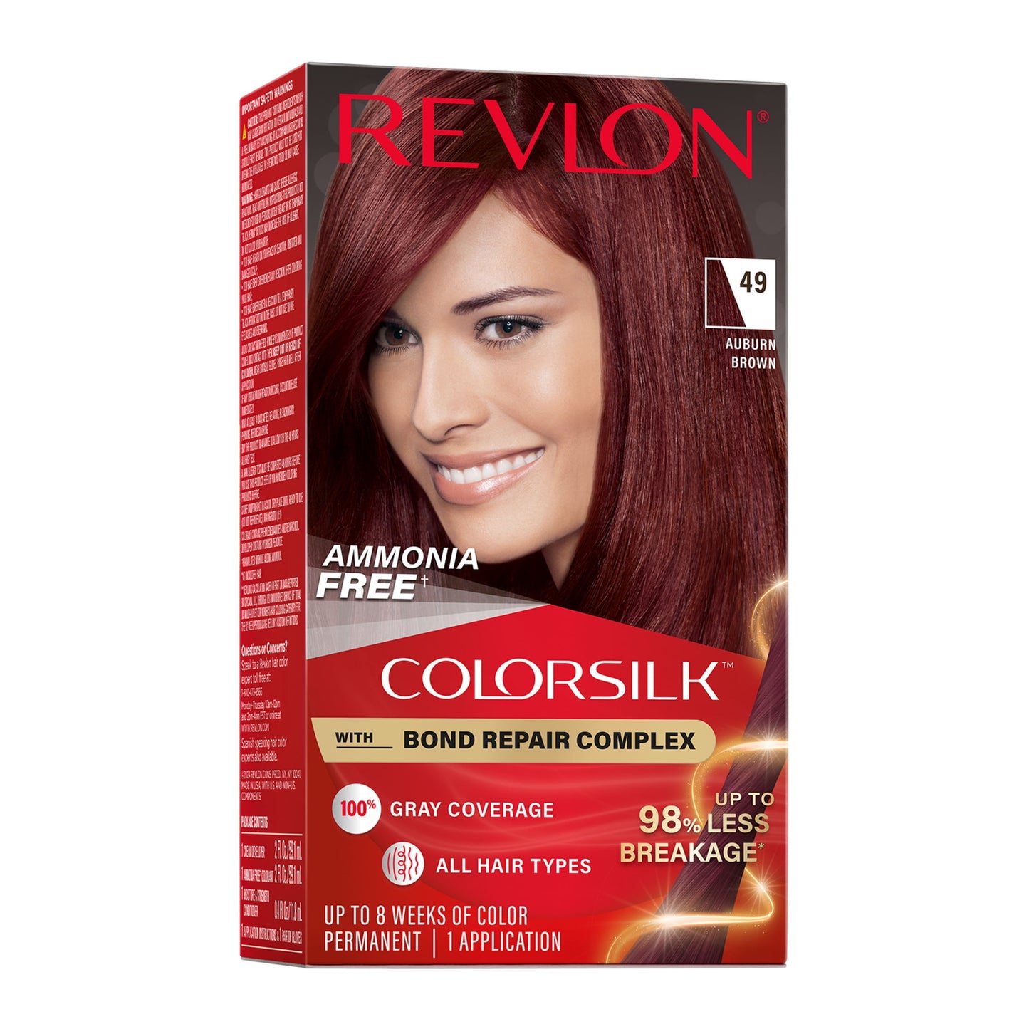 Revlon ColorSilk Permanent Hair Color, Bond Repair Complex, 45 Bright Auburn, 1 pack
