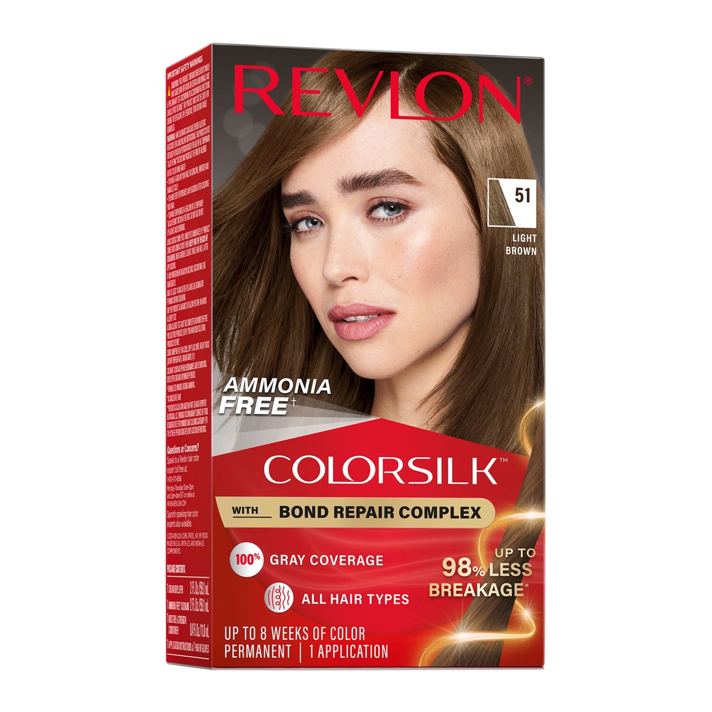 Revlon ColorSilk Permanent Hair Color, Bond Repair Complex, 45 Bright Auburn, 1 pack