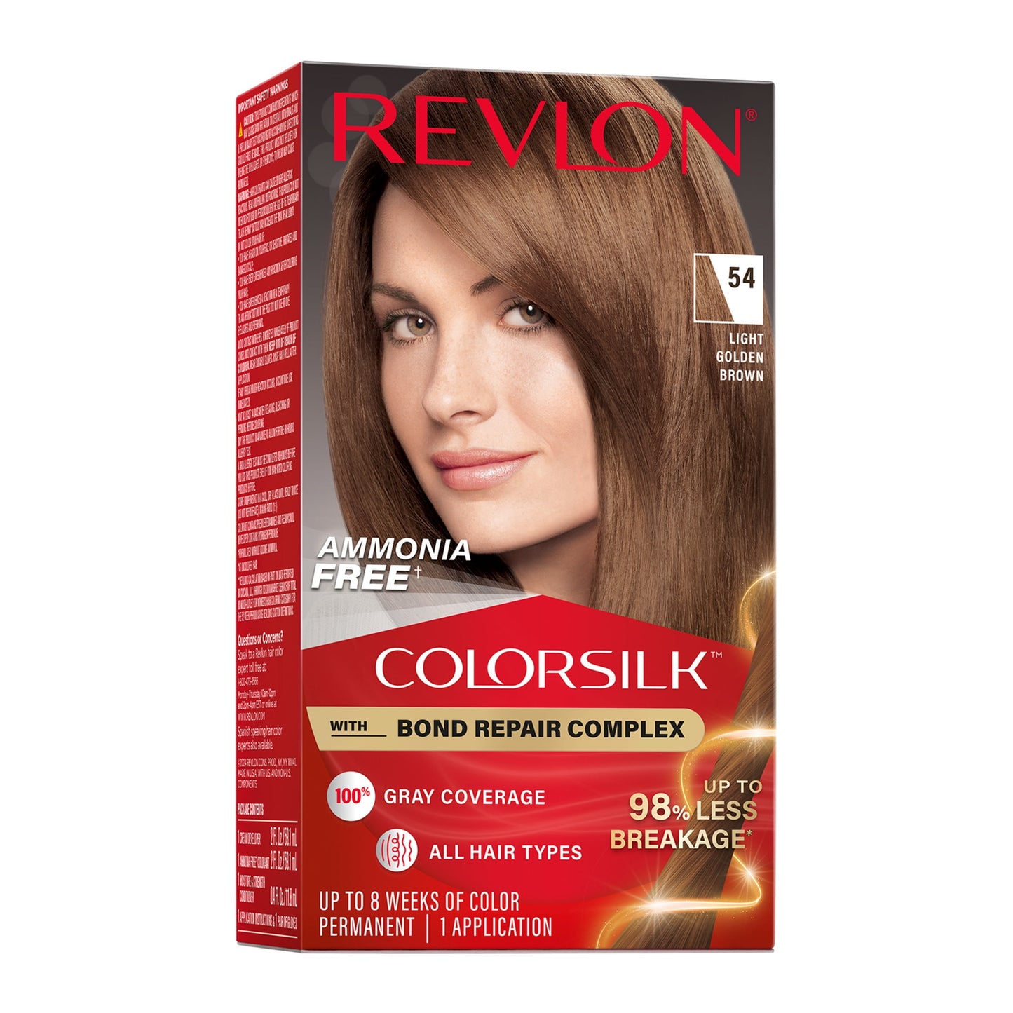 Revlon ColorSilk Permanent Hair Color, Bond Repair Complex, 45 Bright Auburn, 1 pack