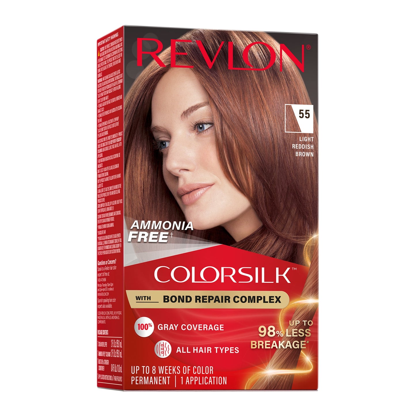 Revlon ColorSilk Permanent Hair Color, Bond Repair Complex, 45 Bright Auburn, 1 pack