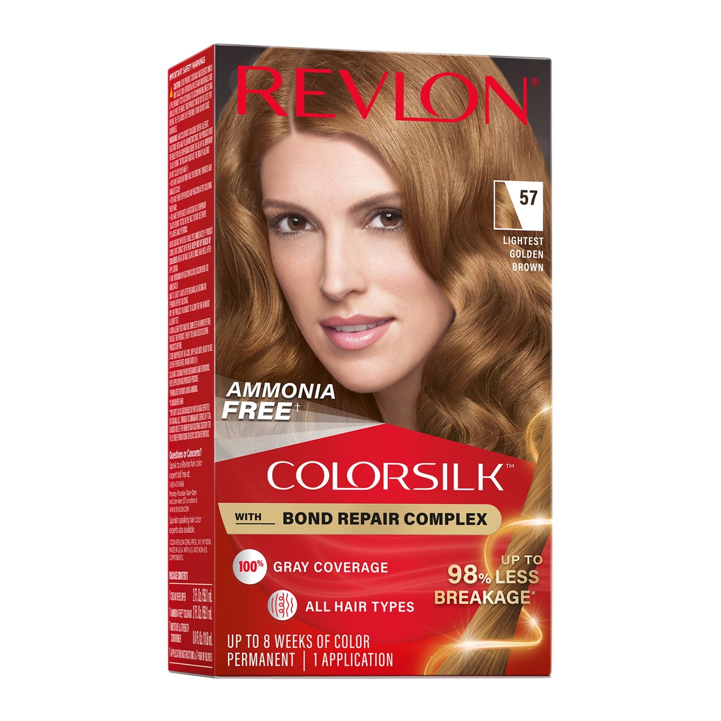 Revlon ColorSilk Permanent Hair Color, Bond Repair Complex, 45 Bright Auburn, 1 pack