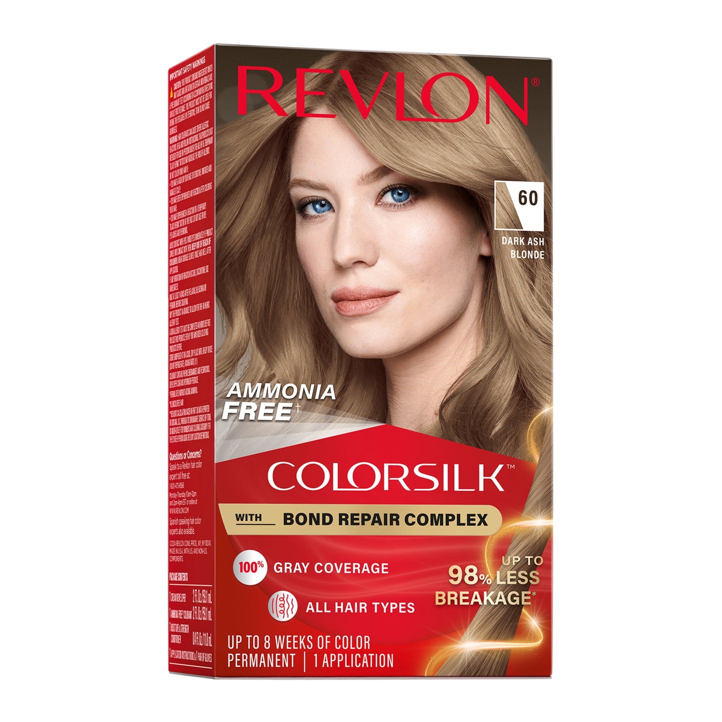 Revlon ColorSilk Permanent Hair Color, Bond Repair Complex, 45 Bright Auburn, 1 pack