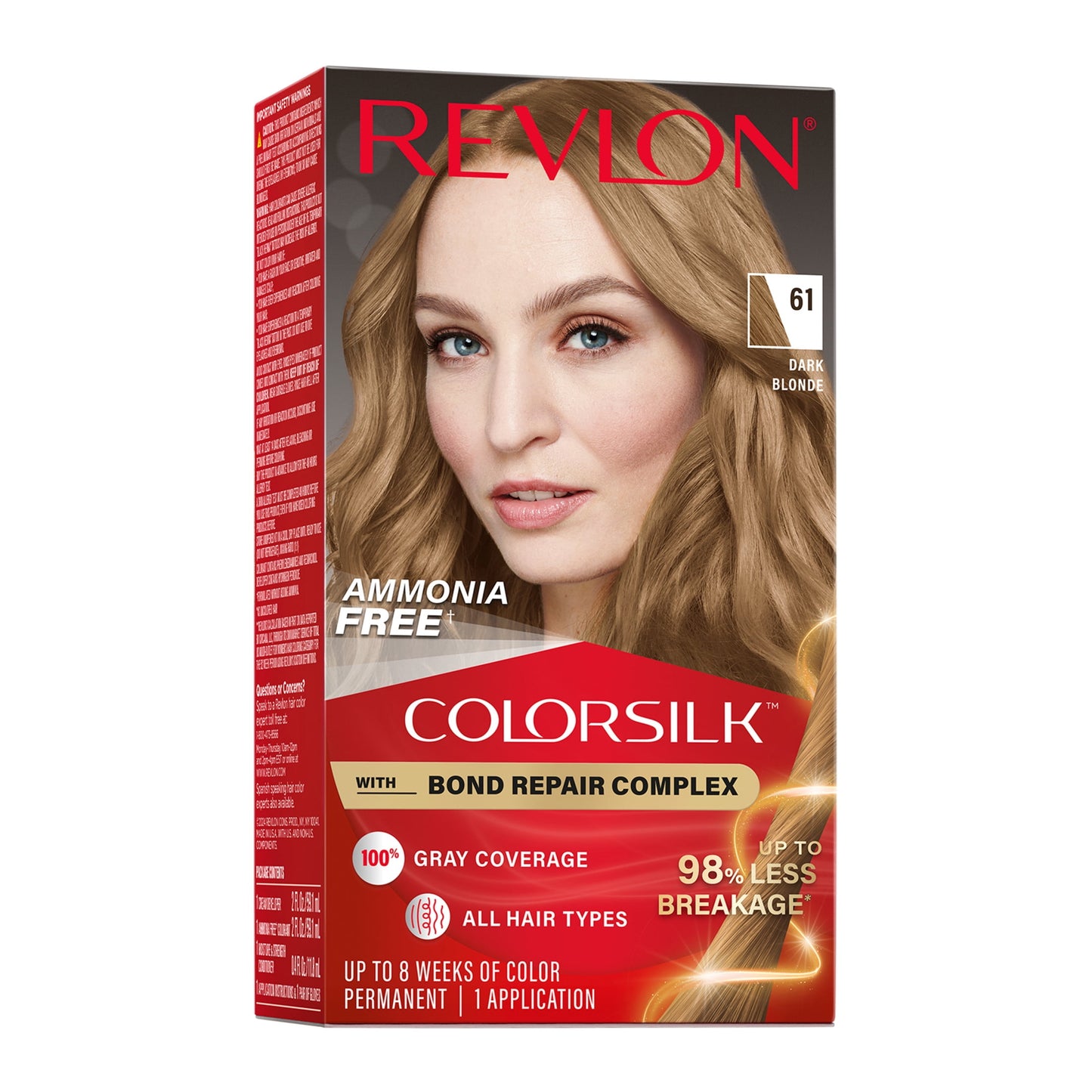 Revlon ColorSilk Permanent Hair Color, Bond Repair Complex, 45 Bright Auburn, 1 pack