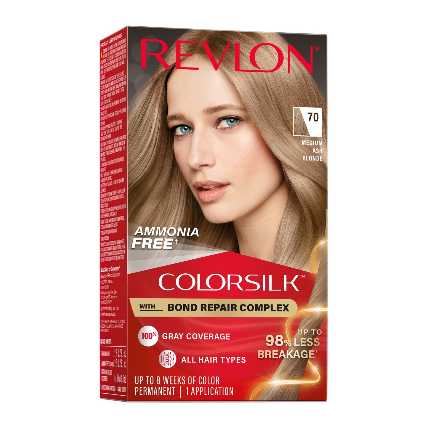 Revlon ColorSilk Permanent Hair Color, Bond Repair Complex, 45 Bright Auburn, 1 pack
