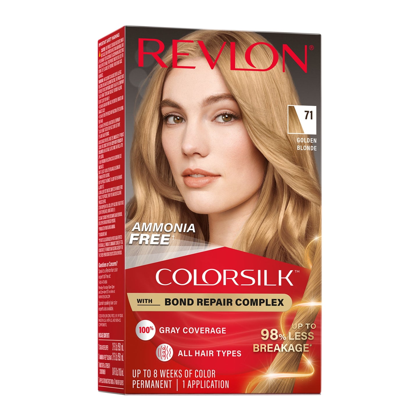 Revlon ColorSilk Permanent Hair Color, Bond Repair Complex, 45 Bright Auburn, 1 pack