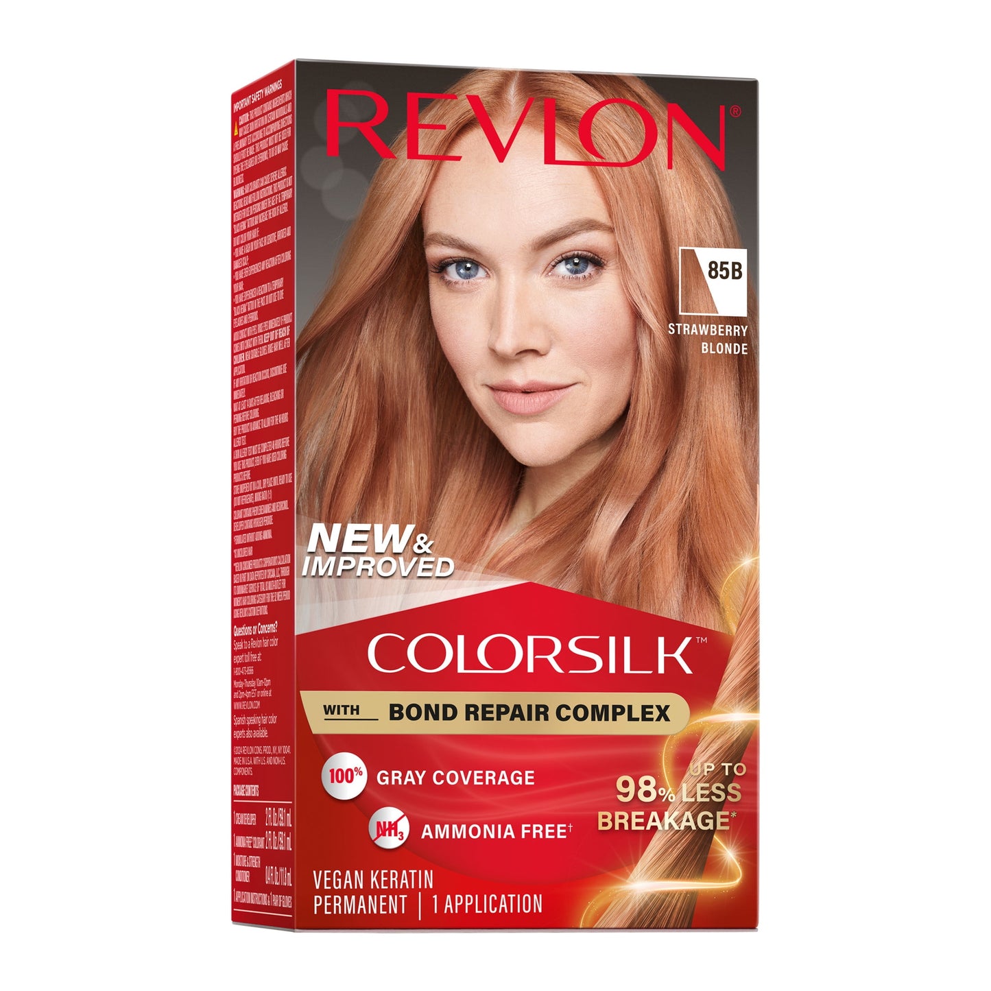 Revlon ColorSilk Permanent Hair Color, Bond Repair Complex, 45 Bright Auburn, 1 pack