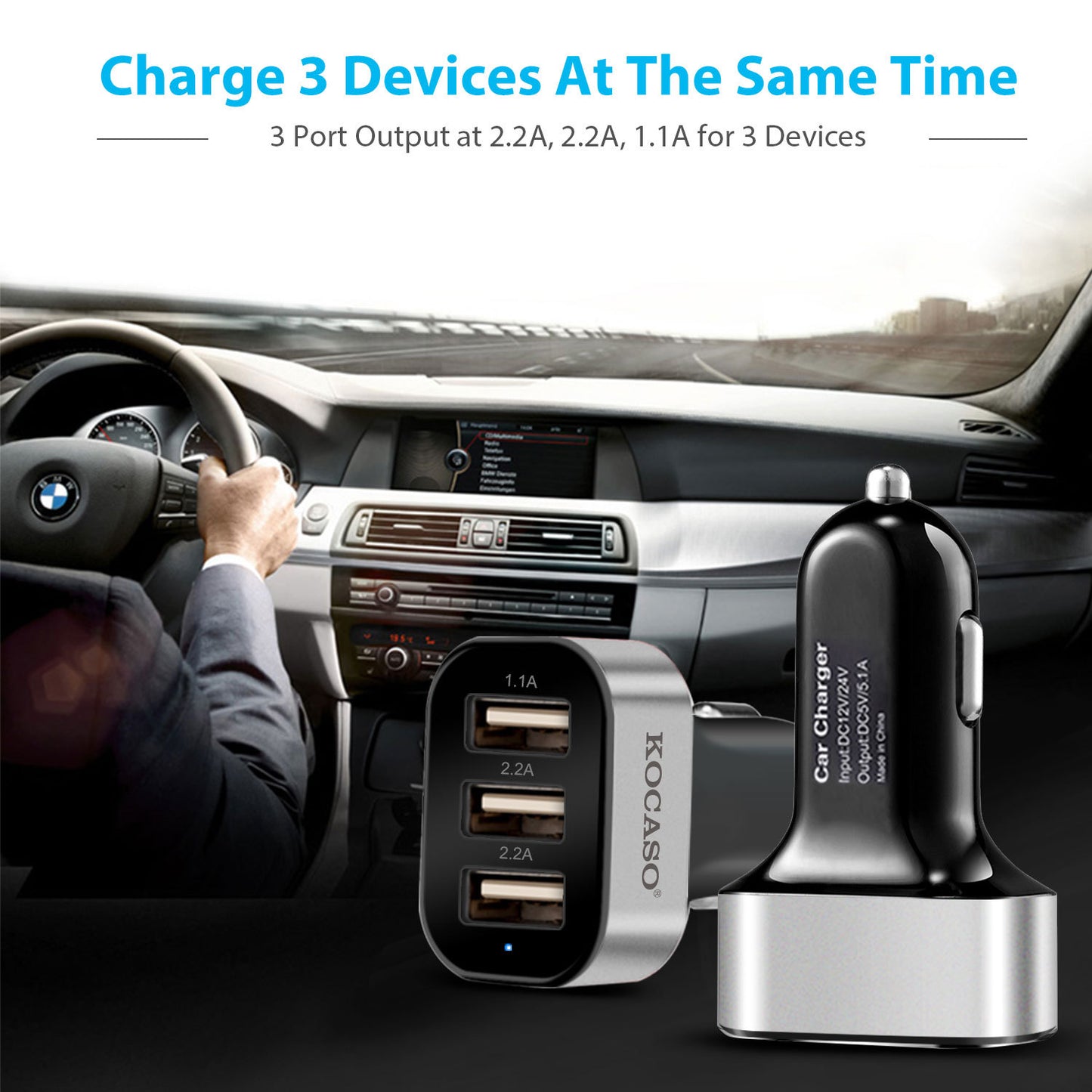 1Pc 3Port USB Car Charger 30W 5.5A For IOS Phone 16 15 14 And More