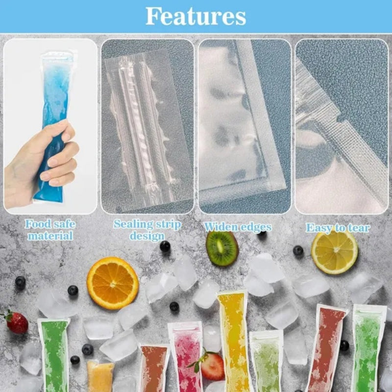 320 Pcs Disposable Beverage Packaging Bag Ice Popsicle Mold Bags With 2 Pcs Orange Funnels DIY Ice Lolly Bags BPA Free Freezer Tubes With Zip Seals For Summer Halloween Birthday Party