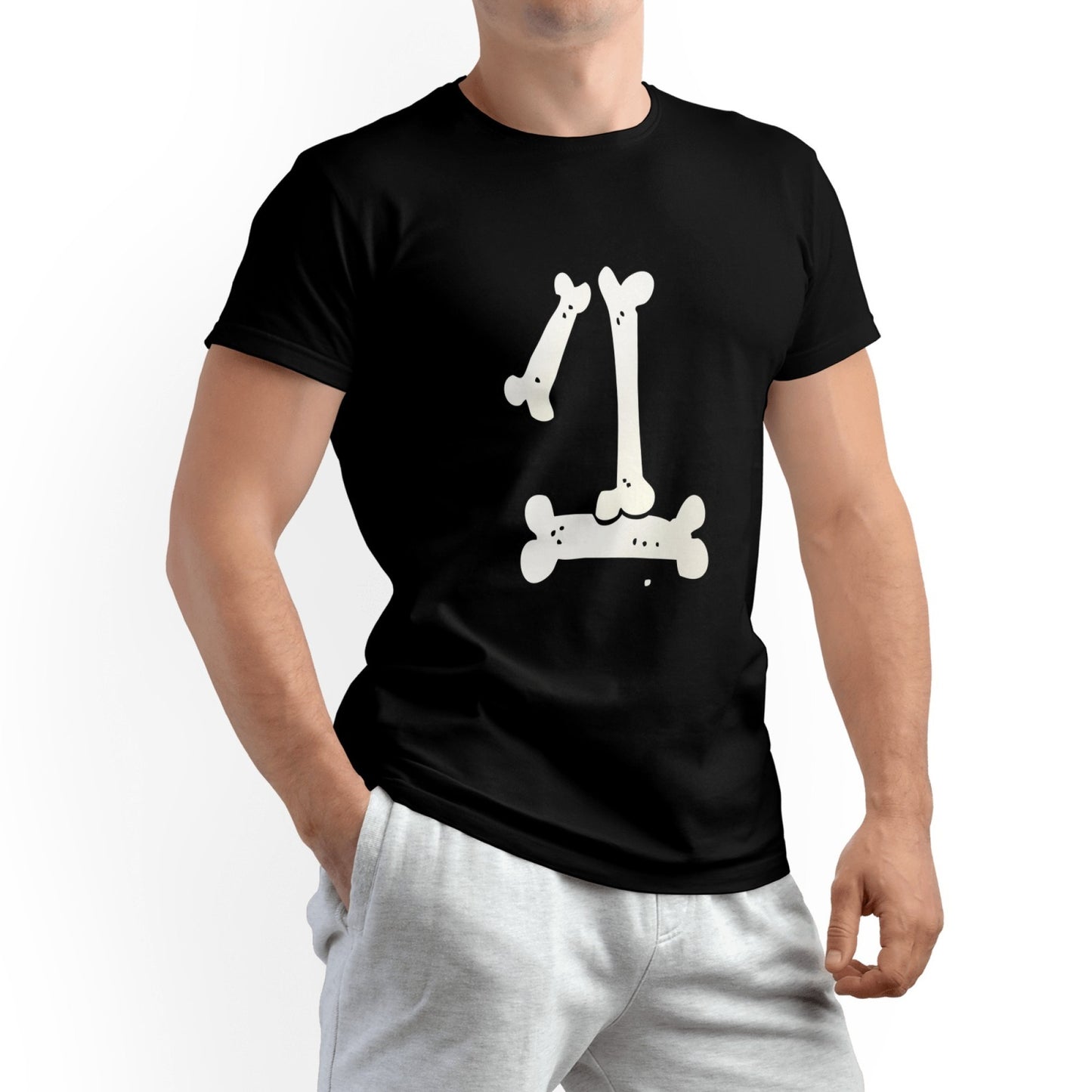 Bone Men's Pure Cotton T-shirt - Casual Round Neck, Slightly Elastic, Suitable For All Seasons Knitted Fabric, Classic Fit Adult Shirt, Pet Couple Shirt