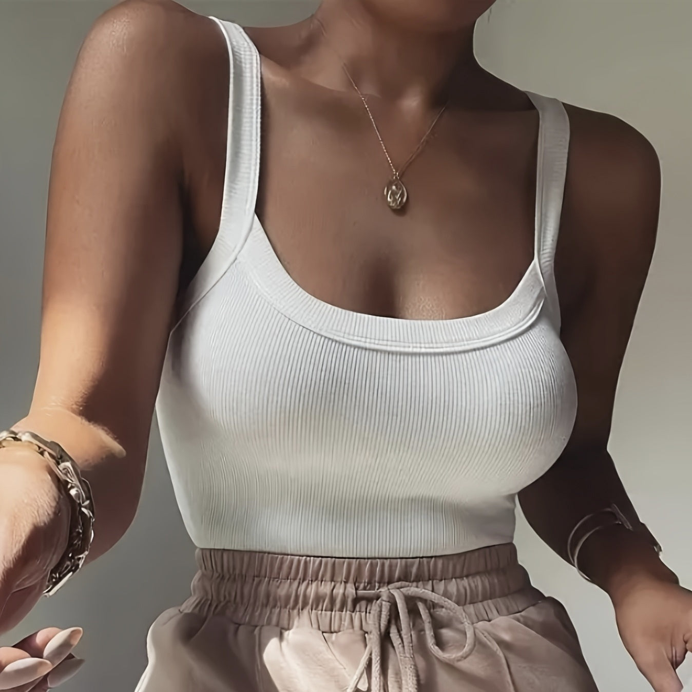 Women's Solid Color Ribbed Knitted Tight Fitting Basic Versatile Camisole Top