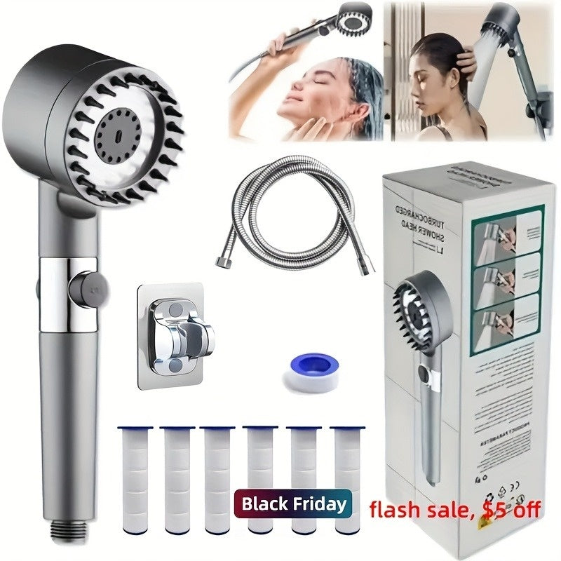 Stainless Steel Fixture - 5 Filter Shower Set, With 3 Adjustable Modes, Stainless Steel Panel And Adapter, Perfect Christmas Gift, Christmas Shower. My Order