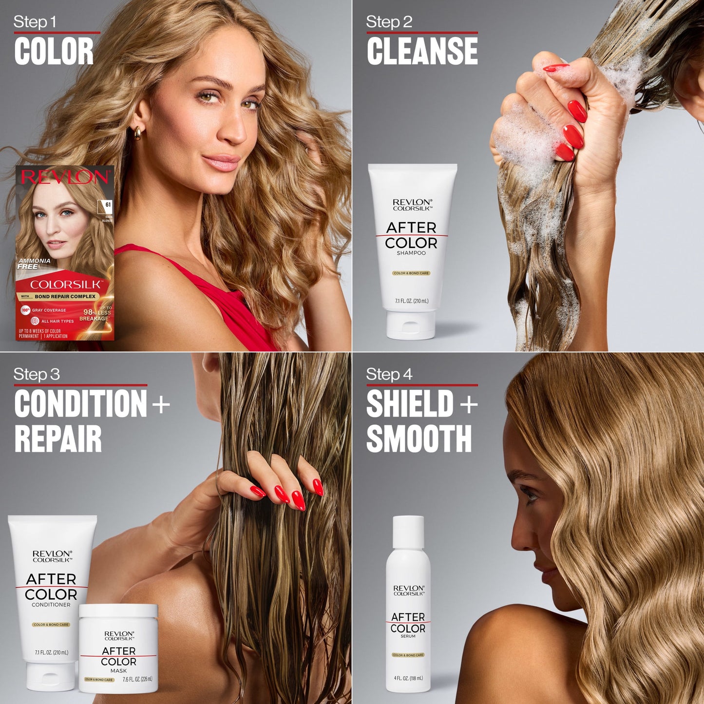Revlon ColorSilk Permanent Hair Color, Bond Repair Complex, 45 Bright Auburn, 1 pack