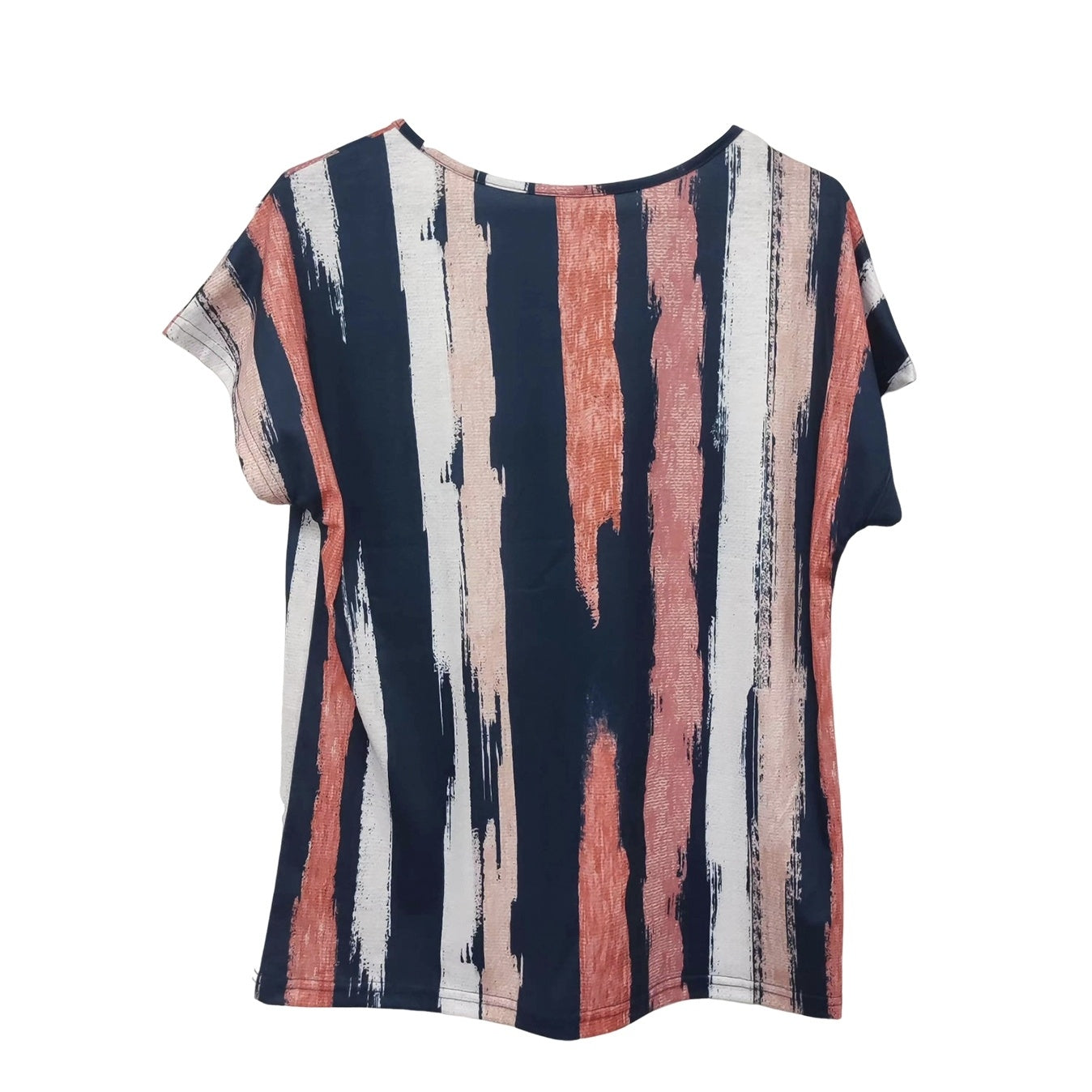 Ladies' V-neck Striped Contrasting Printed Batwing Sleeves Loose Casual Style Shirt Top T-shirt