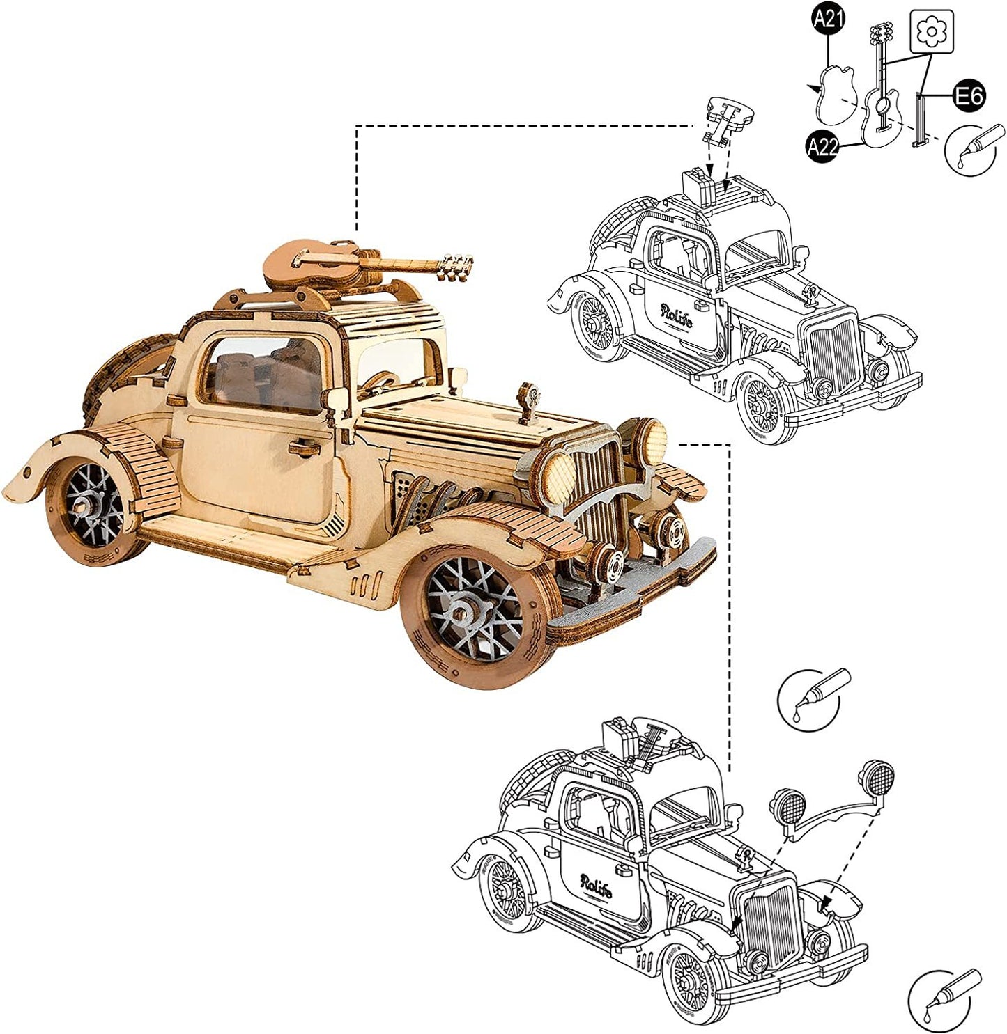 Robotime Rolife Vintage Car Model 3D Wooden Puzzle Toys For Chilidren Kids - EBS PLATFORM INC.