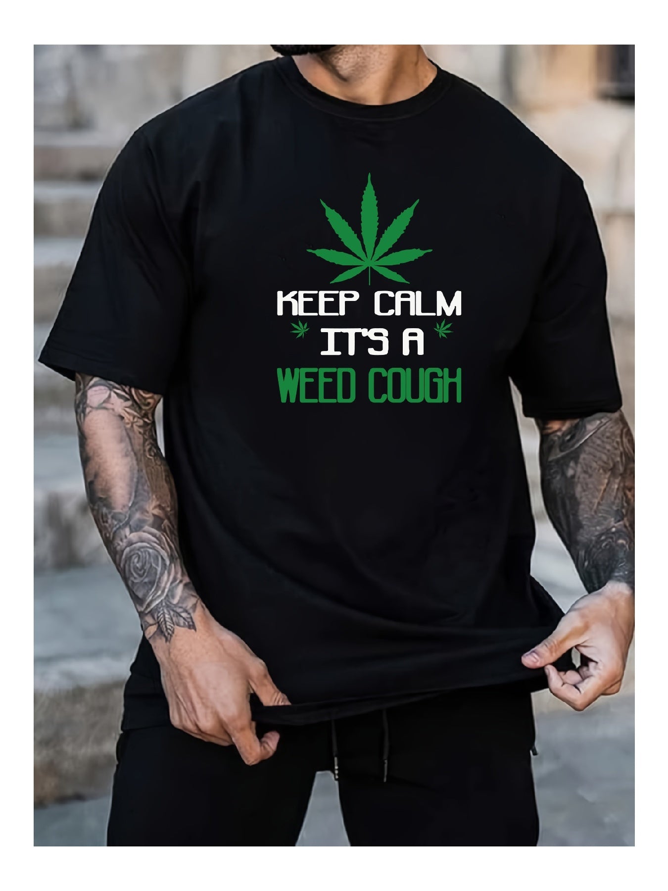 Keep Calm Its A Weed Cough Funny Marijuana TShirt With Leaf Design