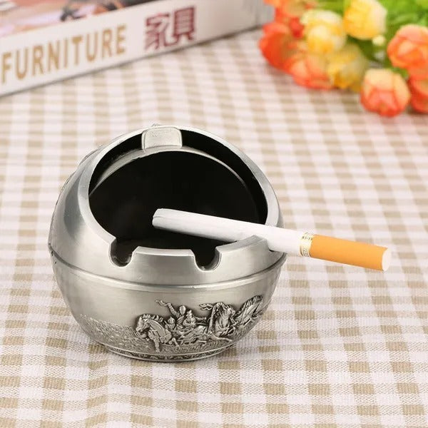 Portable Travel Car Ashtray Round Ball Stamped Pattern Gift Home Decoration