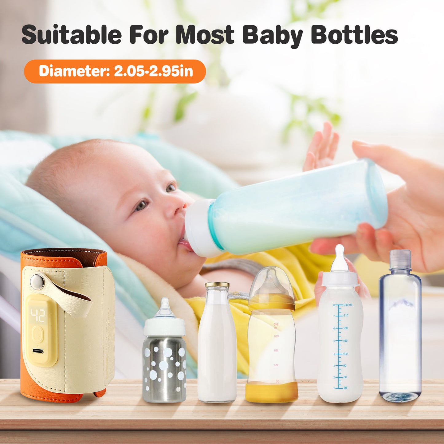 1Pc Portable Baby Milk Warmer 5 Temperature Adjustable Handhold Bottle Warmer With Fast Charge Adapter For Outdoor Car Travel
