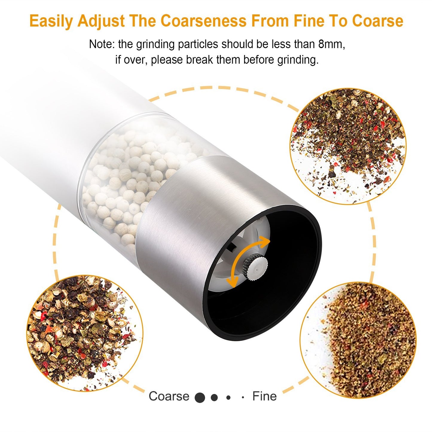 1Pc Electric Salt Pepper Grinder With Light Adjustable Coarseness Stainless Steel Salt Pepper Shaker Battery Operated Pepper Grinder Mill Easy Refill And Clean