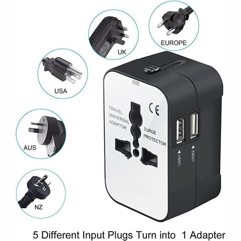 Travel Adapter, Worldwide All In One Universal Travel Adapter Wall Charger AC Power Plug Adapter Wi