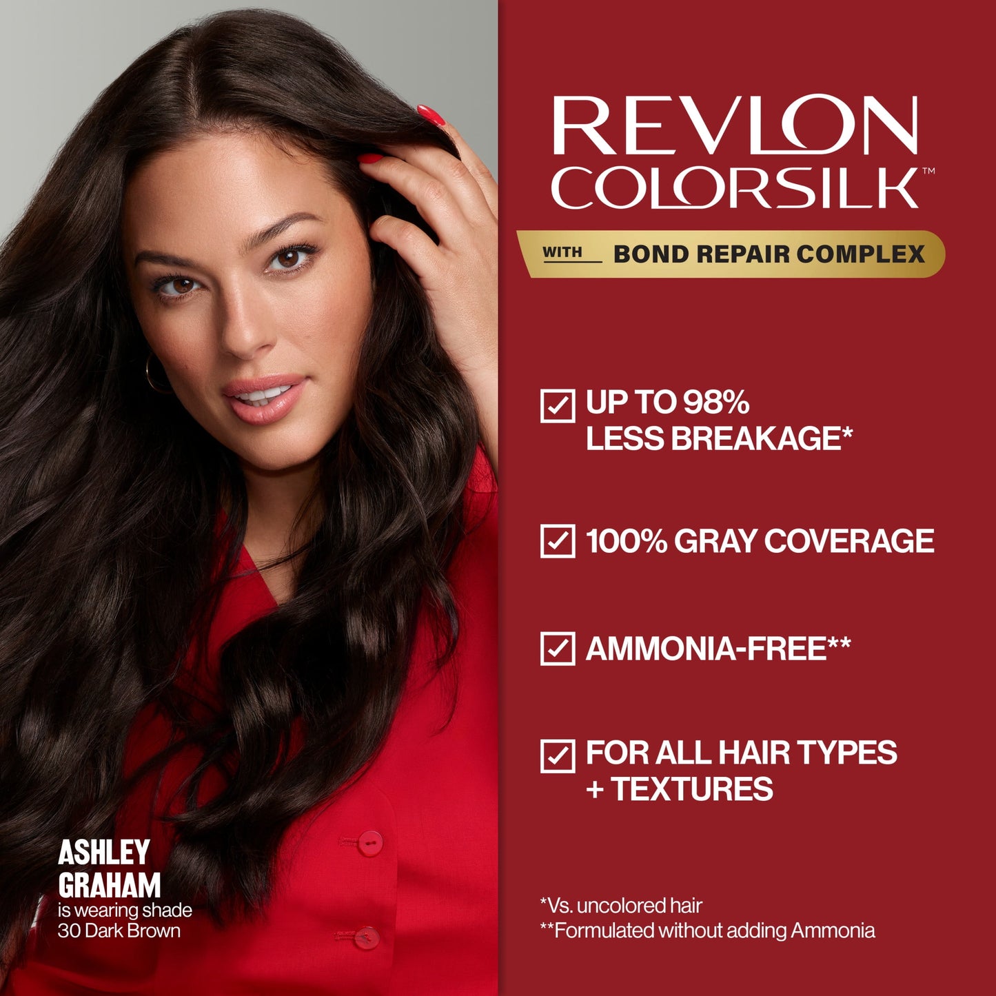Revlon ColorSilk Permanent Hair Color, Bond Repair Complex, 45 Bright Auburn, 1 pack