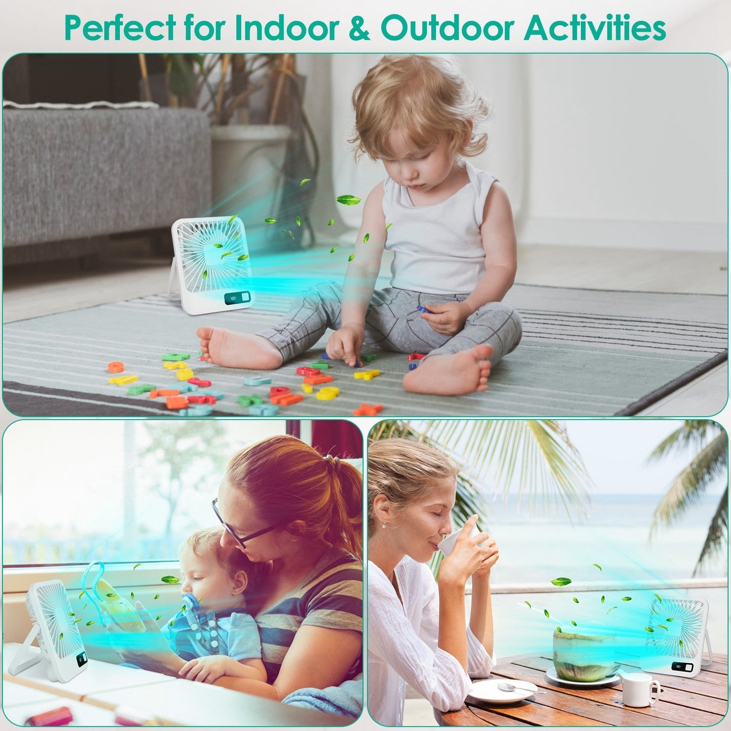 3 Colors Options -- 1Pc Mini Desktop Cooling Fan Rechargeable Battery Powered Personal Fan Speed Adjustment Strong Airflow Quiet Travel Fan With LCD Display For Home Office Travel