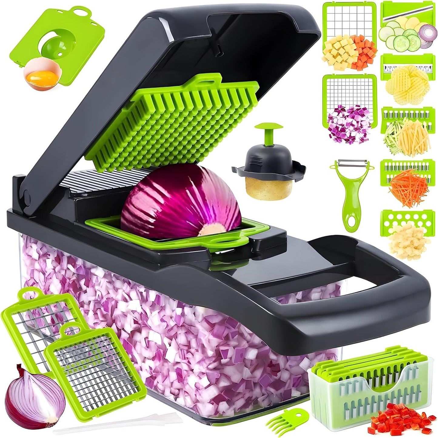16in1 Vegetable Chopper, Fruit And Vegetable Slicer, Onion Cutter, Food Chopper With Container, Vegetable Cutter And Spiralizer Suitable For Onion Salads ,Essential Small Tools For Households