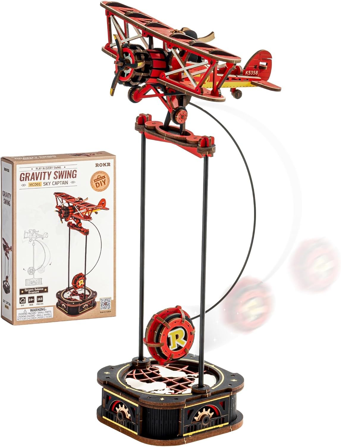 ROKR 3D Wooden Puzzle Kit - Gravity Swing Series Gladiator Fighter With Moving Mechanism, Challenging DIY Building Project For Adult Model Enthusiasts - EBS PLATFORM INC.
