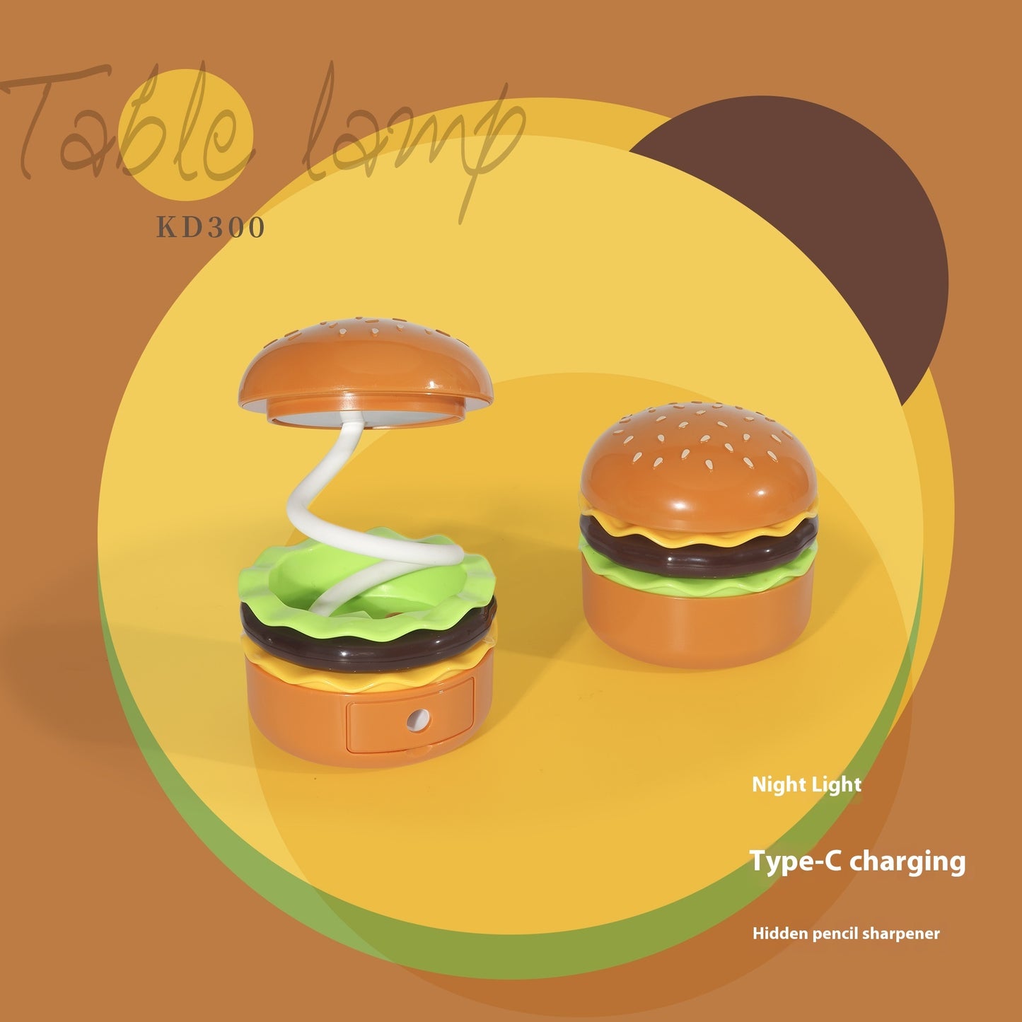 Hamburger LED Night Lamp - Rechargeable Bedside Light for Kids & Home Decor