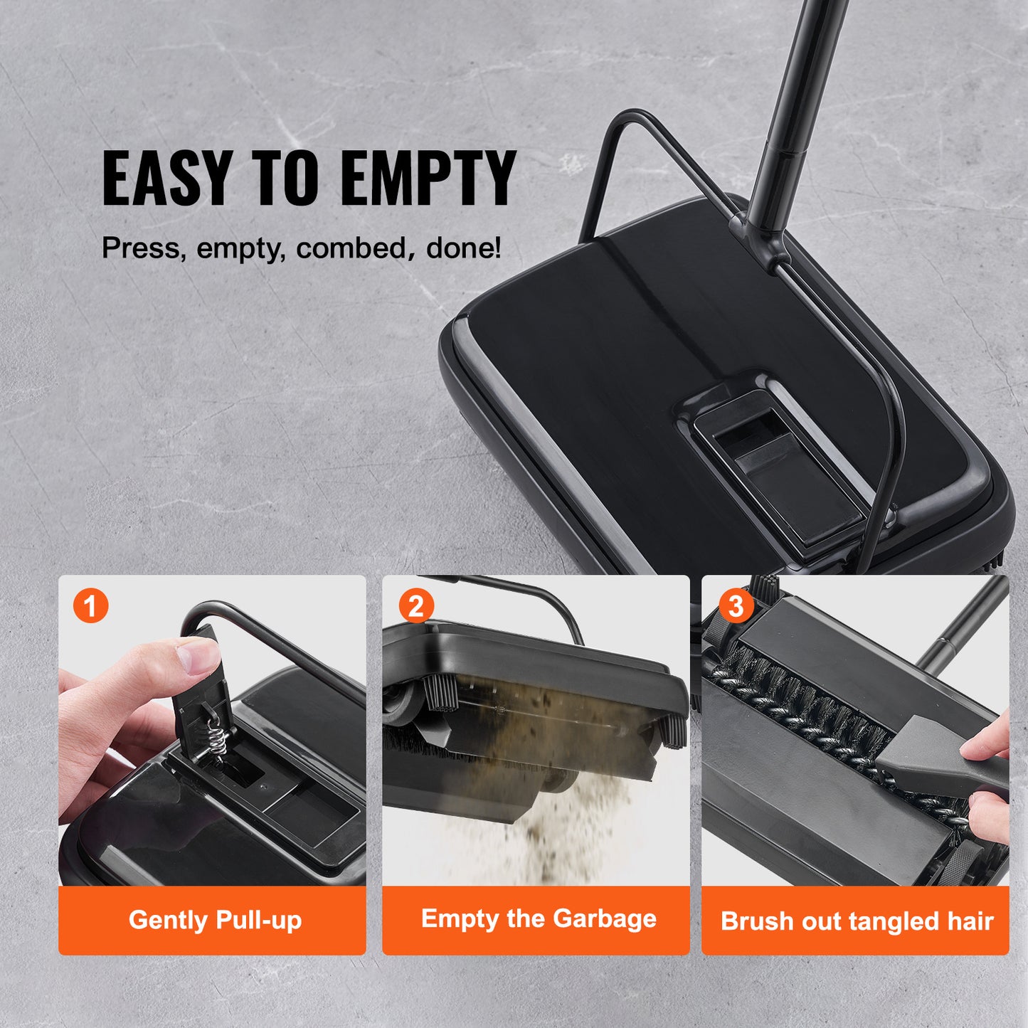 VEVOR Carpet Sweeper, 7.87 In Sweeping Paths, Floor Sweeper Manual Non Electric, 300 Ml Dustbin Capacity With Comb For Home Office Rugs Hardwood Surfaces Wood Floors Laminate, Cleans Dust Pet Hair