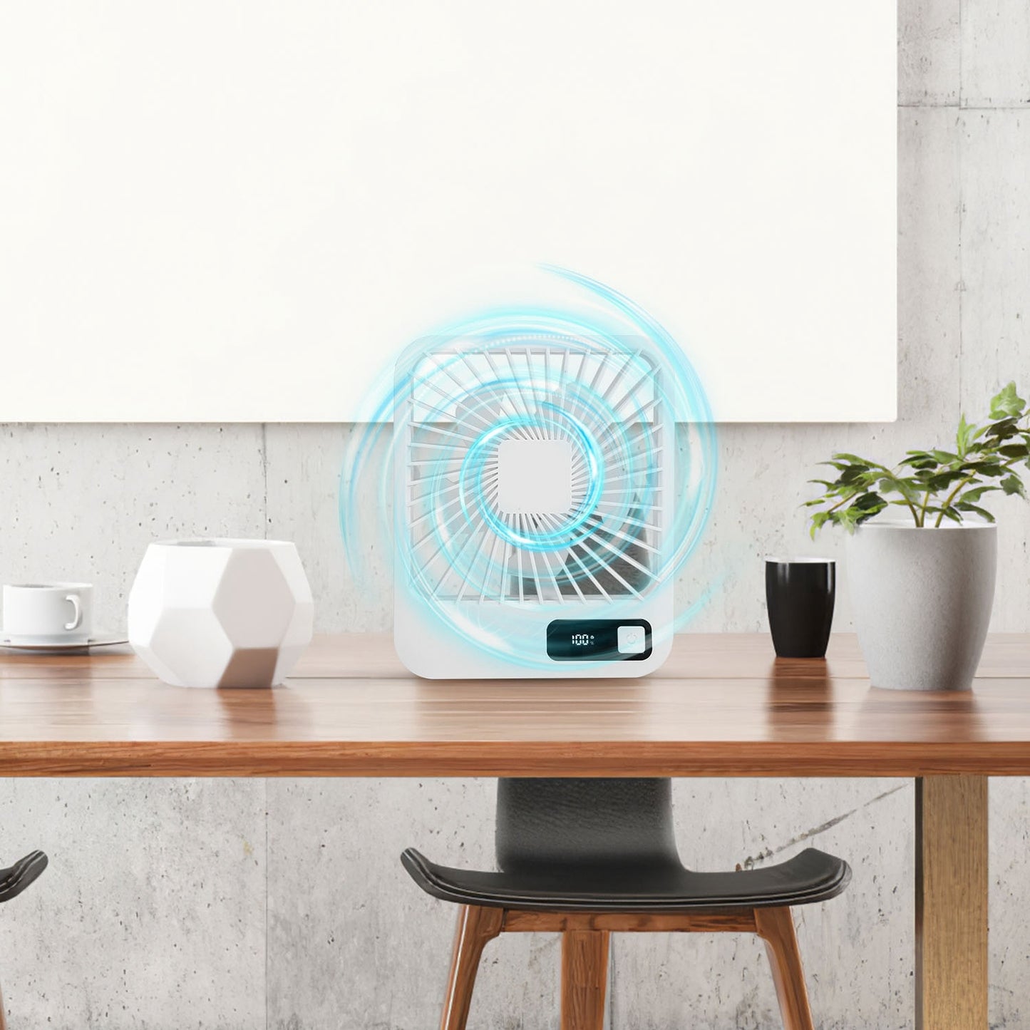 3 Colors Options -- 1Pc Mini Desktop Cooling Fan Rechargeable Battery Powered Personal Fan Speed Adjustment Strong Airflow Quiet Travel Fan With LCD Display For Home Office Travel