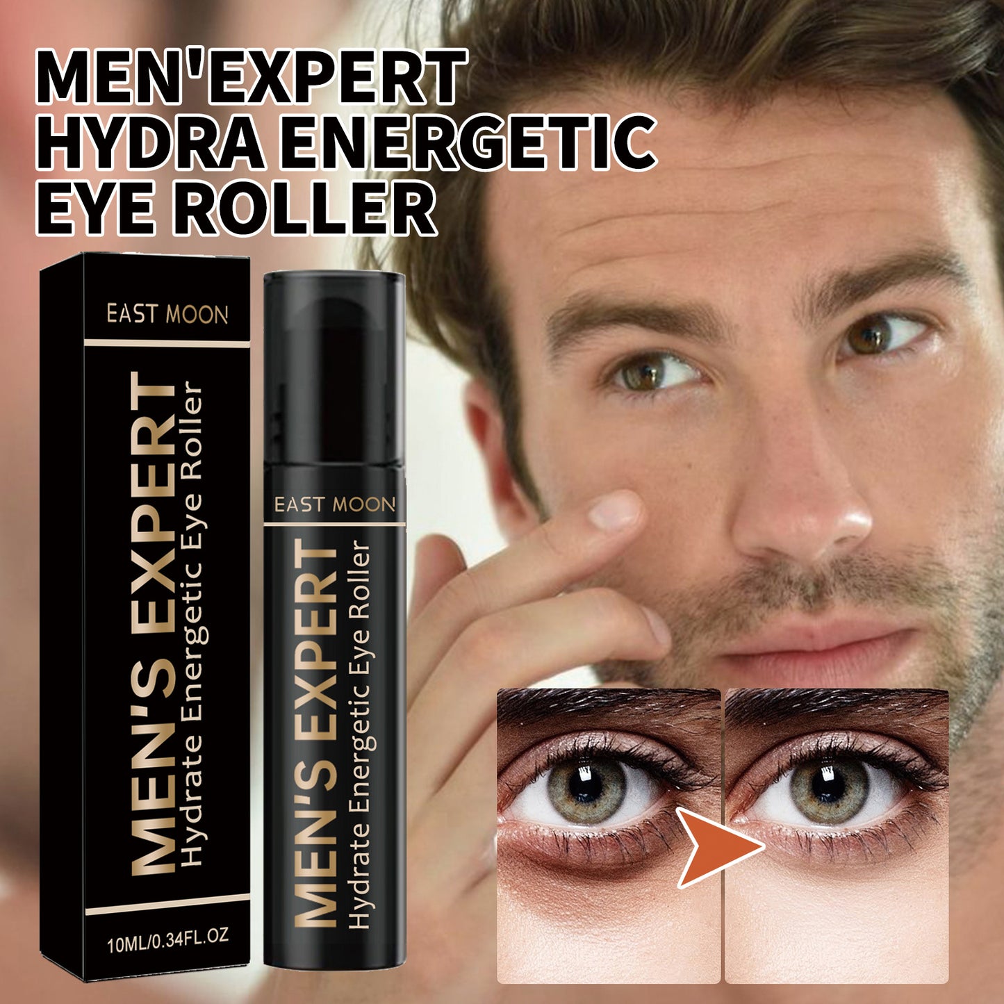 East Moon Men's Hydrating Energizing Eye Roller Firming And Lifting To Reduce Fine Lines And Dark Circles Under Eye Bags