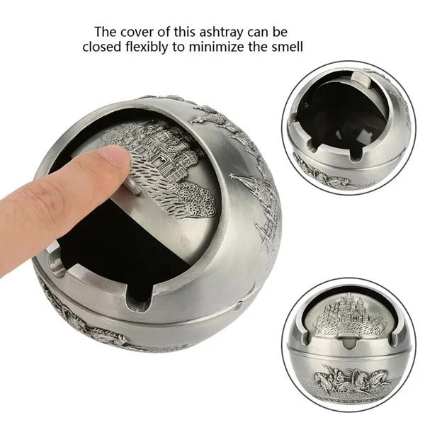 Portable Travel Car Ashtray Round Ball Stamped Pattern Gift Home Decoration