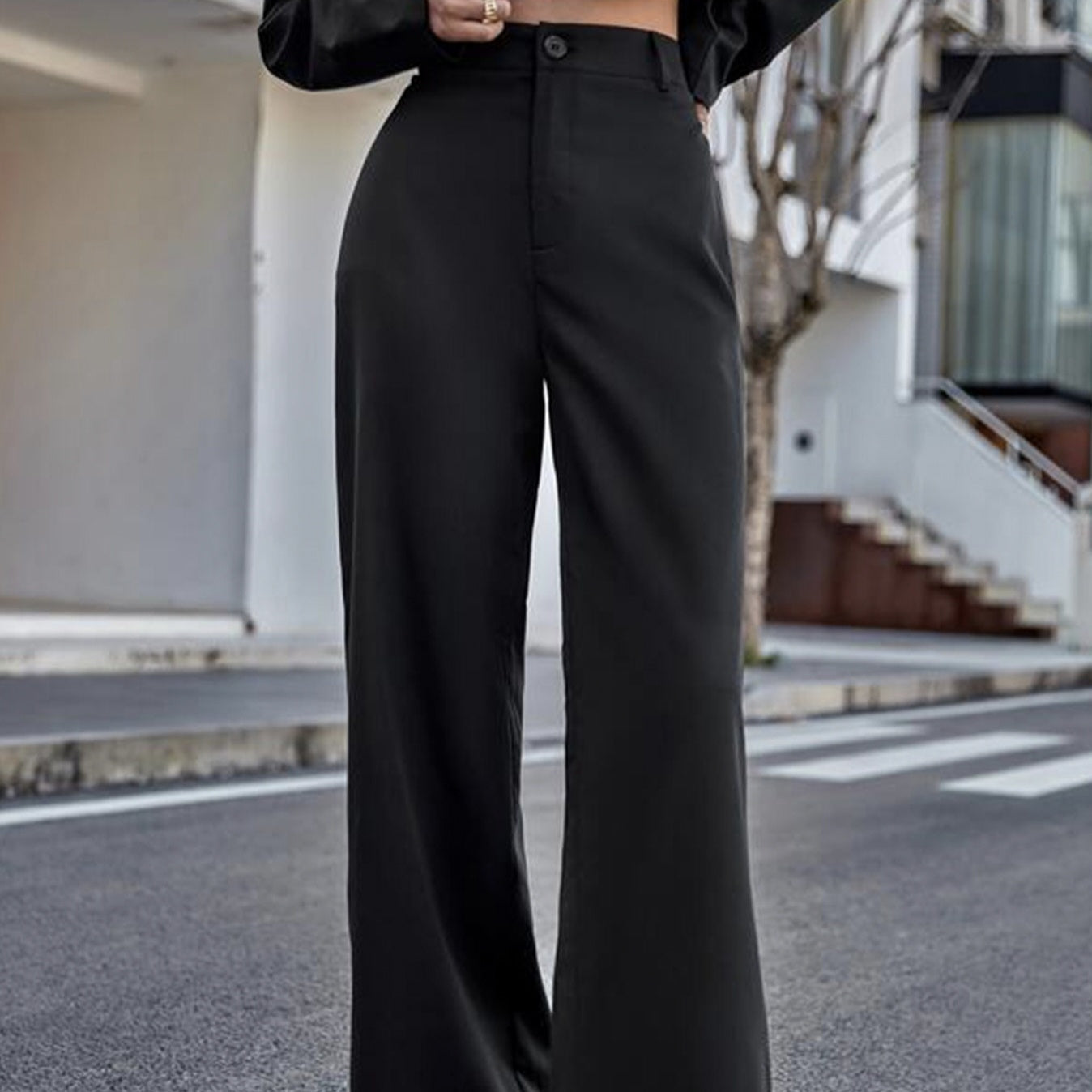 Ladies' Solid Color Fashionable New High Waisted Wide Leg Pants, Cinched Waist For Slimming And Leg Length For Versatile Commuting, Professional Street Photography, Casual Pants