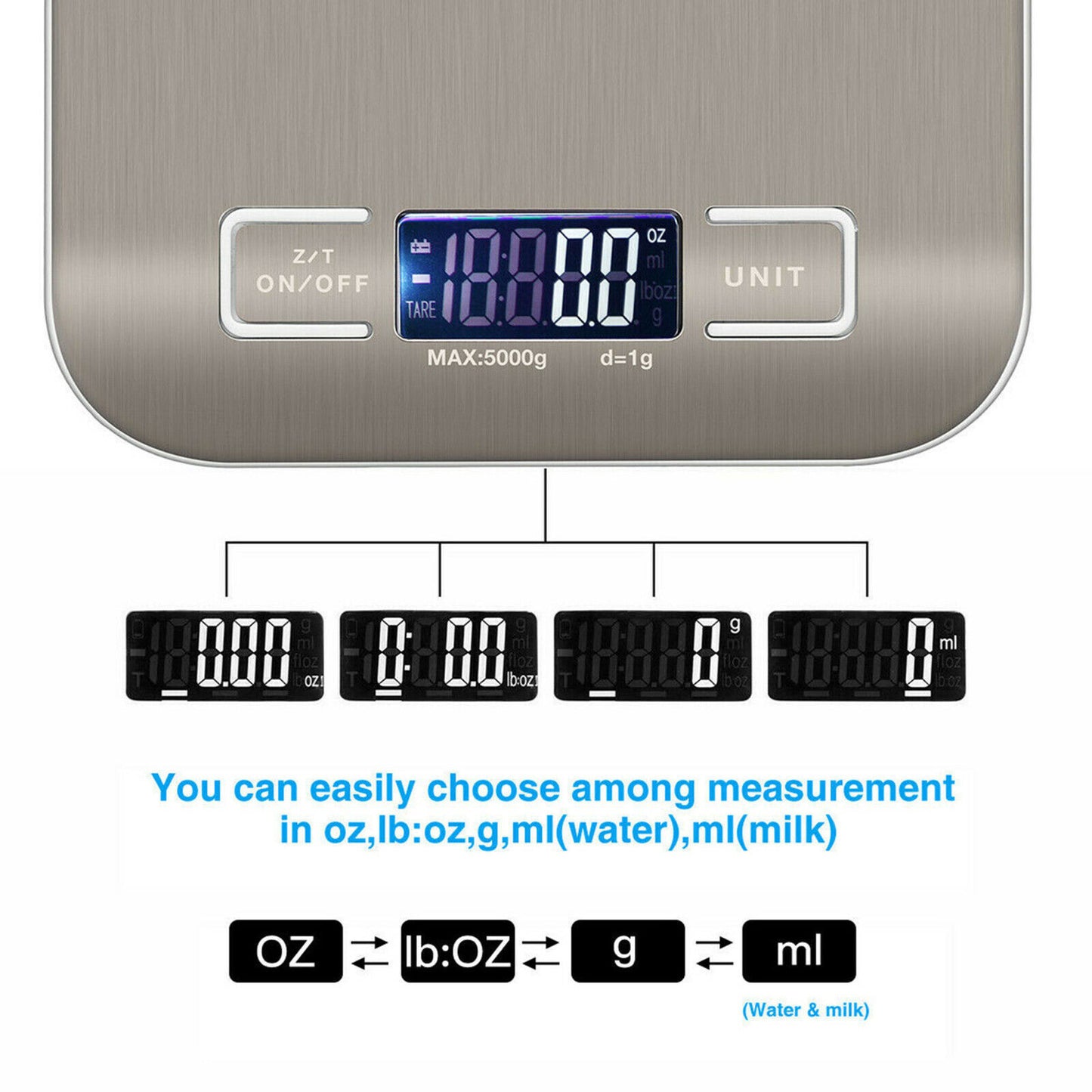 Digital Electronic Kitchen Food Diet Postal Scale Weight Balance 5KG 1g 11lb Kitchen Scales Stainless Steel Weighing For Food Diet Postal Balance Measuring LCD Precision Electronic - EBS PLATFORM INC.
