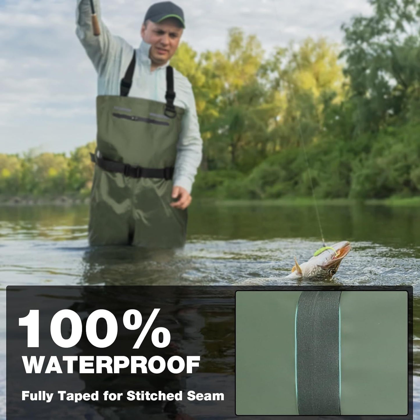 Fishing Waders For Men & Women, Waterproof 2-Ply Nylon PVC Chest Wader With Boots For Outdoor