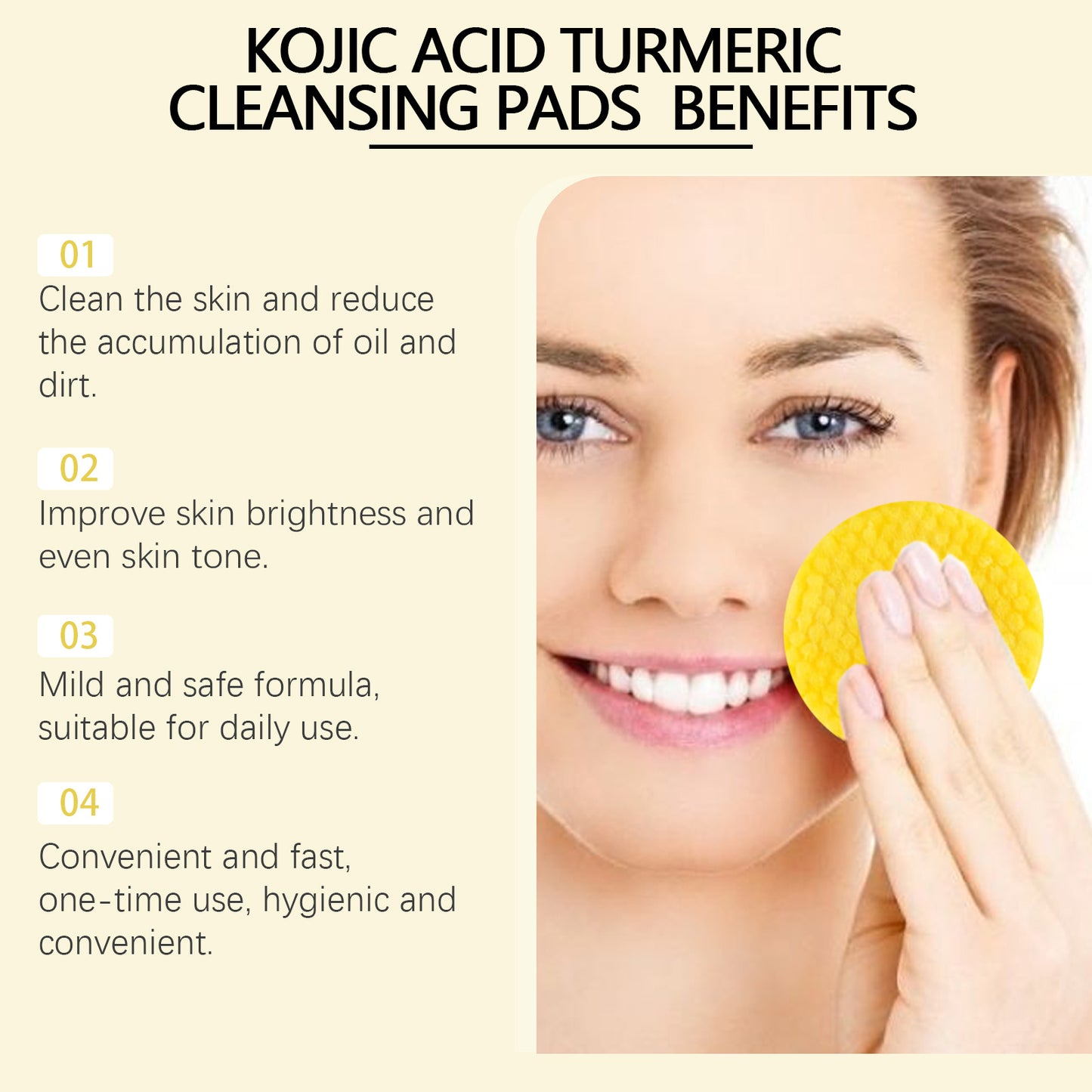 Hoygi Turmeric Acid Cleansing Pad Facial Skin Pore Cleansing, Makeup Remover Gentle Exfoliating Cleansing Pad - EBS PLATFORM INC.
